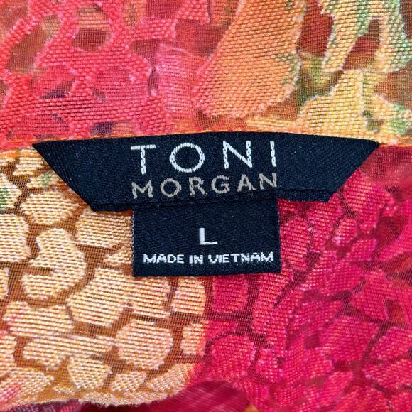 Toni Morgan Bright Giraffe Print Sheer Burn Out 3/4 Sleeve Button Up Blouse LGE - Picture 8 of 10